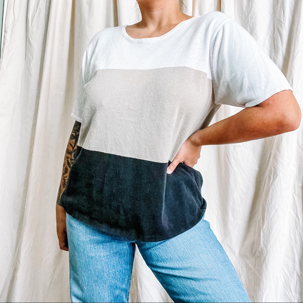 Vtg Stitches In Time Neutral Color Block Sweater Top